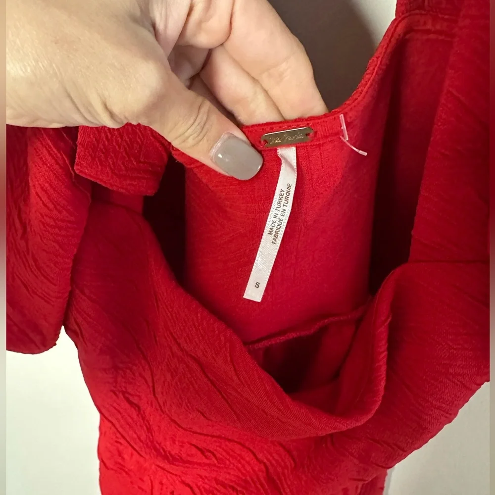 Free People red violet baby doll puff sleeve mini‎ dress size S coquette girl